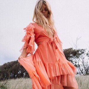 Spell and the Gypsy Grace Cutout Gown Tulle Peach Midi Dress XS NWT